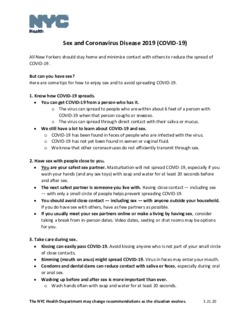 NYC Health Department Sex and Coronavirus Disease 2020